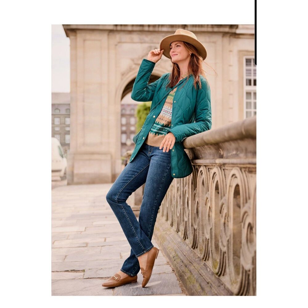 New Talbots Green Blue Quilted Lightweight Spring Fall Coat Jacket - Picture 2 of 10